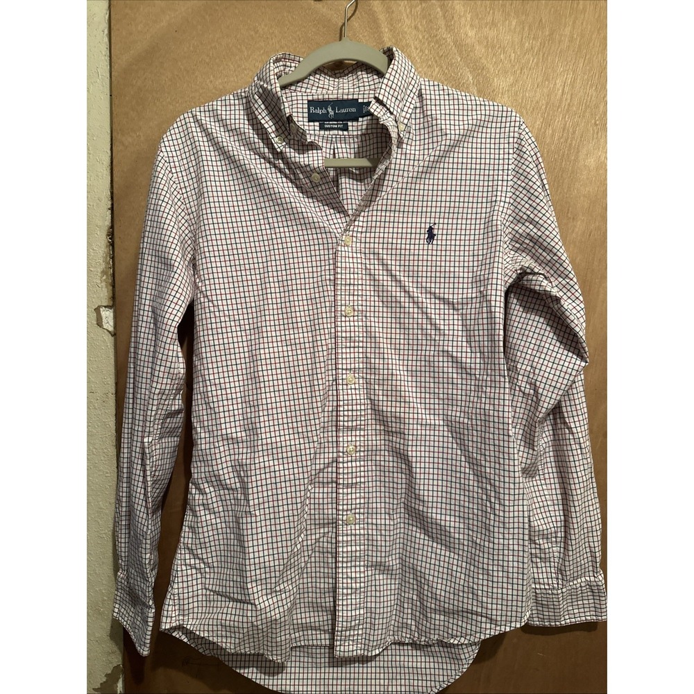 Polo Ralph Lauren Size Small Button-Down Shirt Long Sleeve Checked White Red